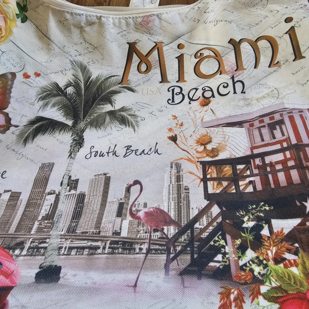 Miami Beach Vacation Postcard Print Zippered Shoulder Bag NWOT - Picture 7 of 12